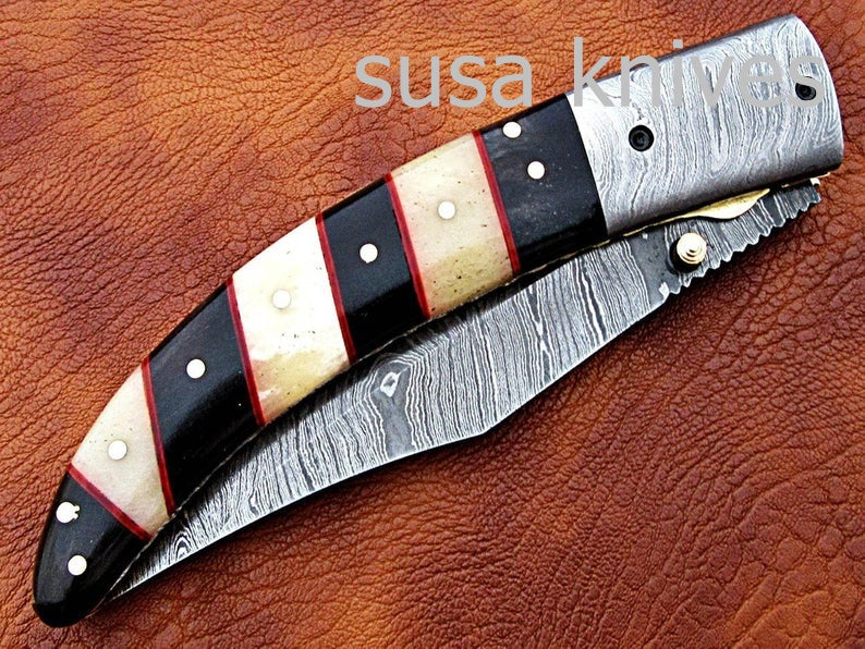 Hand Made Damascus Steel Hunting knife/Pocket Knife/Anniversary gift/gift for him/Birthday gift/gift for her - SUSA KNIVES