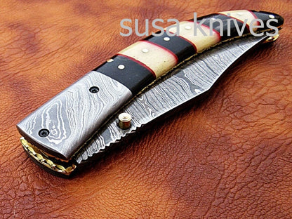 Hand Made Damascus Steel Hunting knife/Pocket Knife/Anniversary gift/gift for him/Birthday gift/gift for her - SUSA KNIVES
