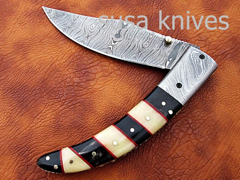 Hand Made Damascus Steel Hunting knife/Pocket Knife/Anniversary gift/gift for him/Birthday gift/gift for her - SUSA KNIVES