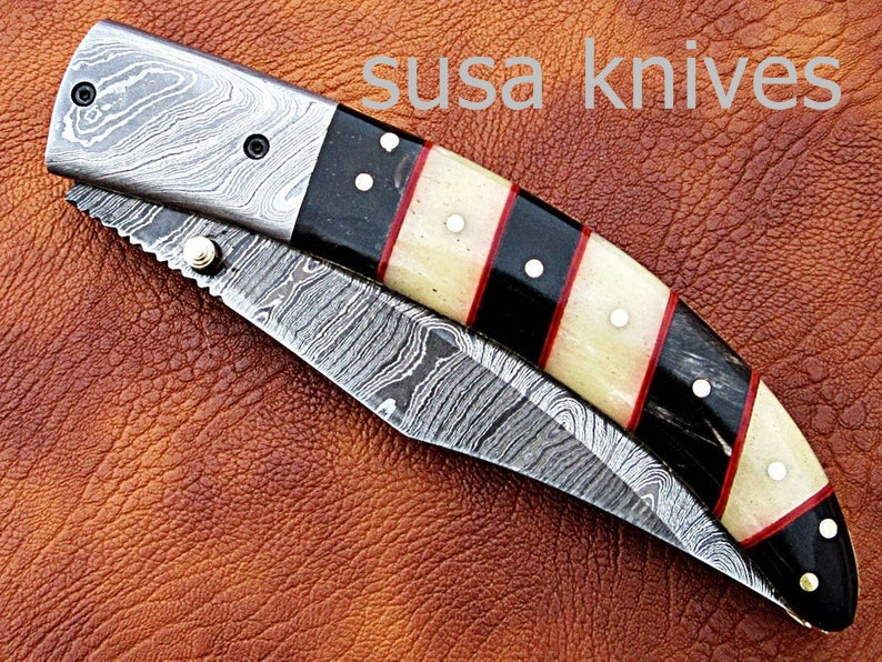 Hand Made Damascus Steel Hunting knife/Pocket Knife/Anniversary gift/gift for him/Birthday gift/gift for her - SUSA KNIVES