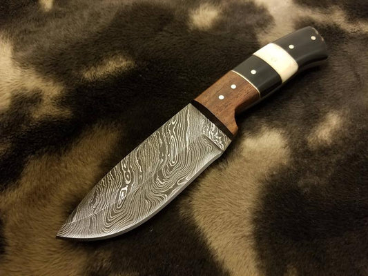 Custom Handmade Damascus Bush Craft Knife Combination Of Bone, Horn& Walnut Wood - SUSA KNIVES