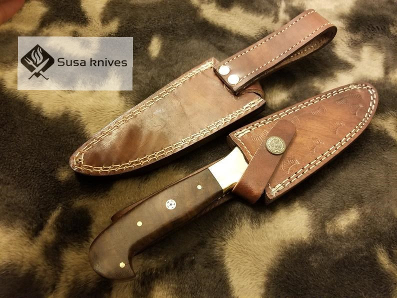 Handmade Damascus Knife with Rose wood & Brass Bolster(Finger Guard) - SUSA KNIVES