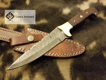 Load image into Gallery viewer, Handmade Damascus Knife with Rose wood &amp; Brass Bolster(Finger Guard) - SUSA KNIVES
