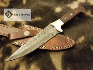 Handmade Damascus Knife with Rose wood & Brass Bolster(Finger Guard) - SUSA KNIVES