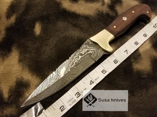 Handmade Damascus Knife with Rose wood & Brass Bolster(Finger Guard) - SUSA KNIVES
