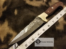 Load image into Gallery viewer, Handmade Damascus Knife with Rose wood &amp; Brass Bolster(Finger Guard) - SUSA KNIVES
