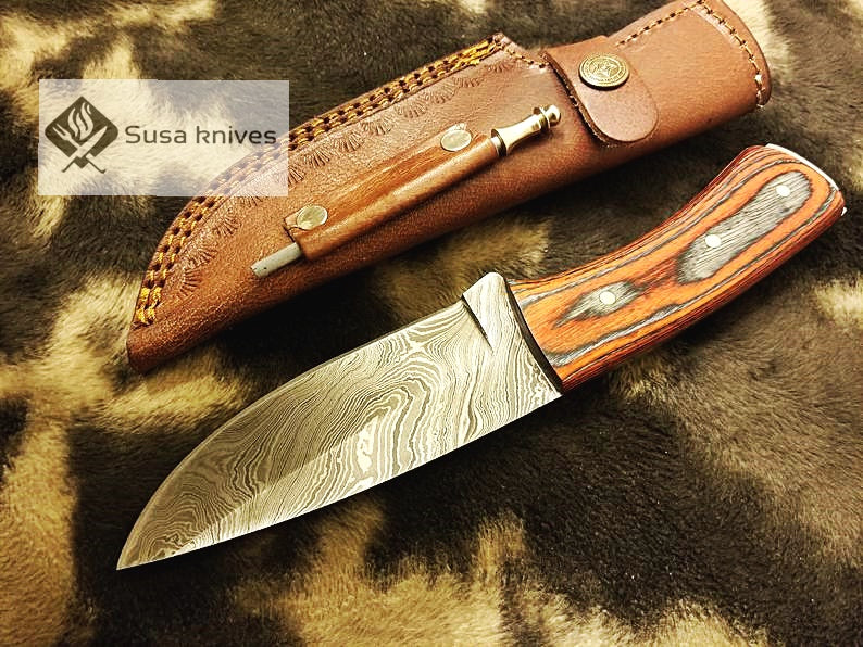 Damascus steel knife with  sharpener - SUSA KNIVES