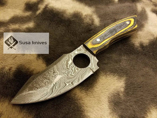 Damascus Steel Skinner Micarta sheet with knife sharpener - SUSA KNIVES