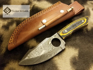 Damascus Steel Skinner Micarta sheet with knife sharpener - SUSA KNIVES