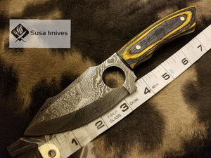 Damascus Steel Skinner Micarta sheet with knife sharpener - SUSA KNIVES