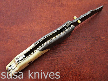 Amazing Hand Made Damascus Steel Hunting Pocket Knife/Folding Knife With Liner Lock/Christmas Gift/Anniversary Gift - SUSA KNIVES
