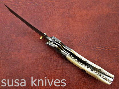 Amazing Hand Made Damascus Steel Hunting Pocket Knife/Folding Knife With Liner Lock/Christmas Gift/Anniversary Gift - SUSA KNIVES
