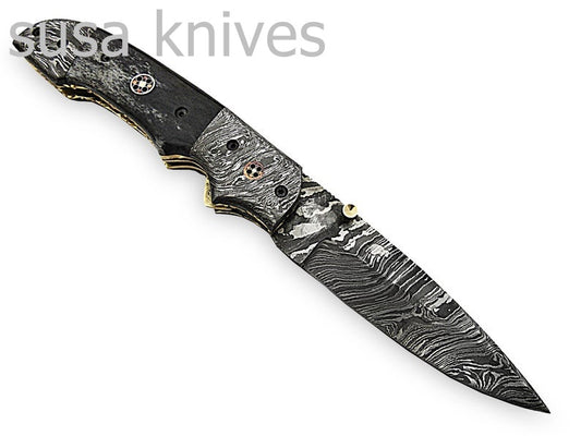 Beautiful Newly Design Custom Hand Made Damascus Steel Hunting Pocket Knife - SUSA KNIVES