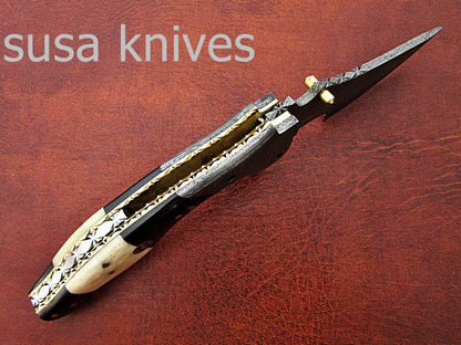 Beautiful Newly Design Custom Hand Made Damascus Steel Hunting Pocket Knife - SUSA KNIVES