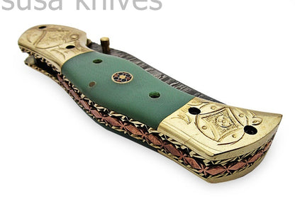 Beautiful Newly Design Custom Hand Made Damascus Steel Hunting Pocket Knife - SUSA KNIVES