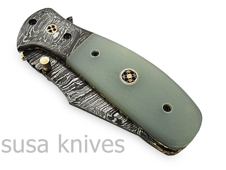 Beautiful Newly Design Custom Hand Made Damascus Steel Hunting Pocket Knife - SUSA KNIVES