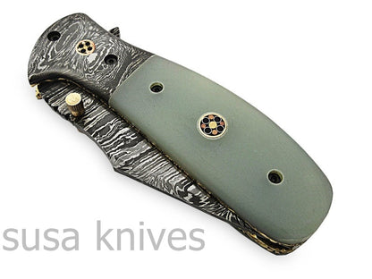 Beautiful Newly Design Custom Hand Made Damascus Steel Hunting Pocket Knife - SUSA KNIVES