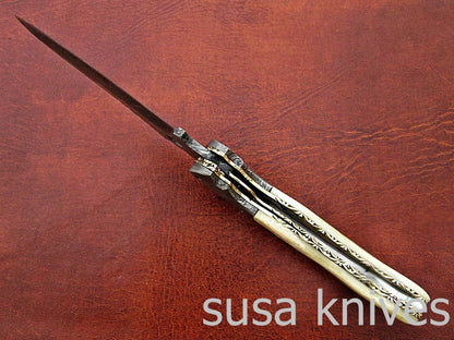Beautiful Newly Design Custom Hand Made Damascus Steel Hunting Pocket Knife - SUSA KNIVES