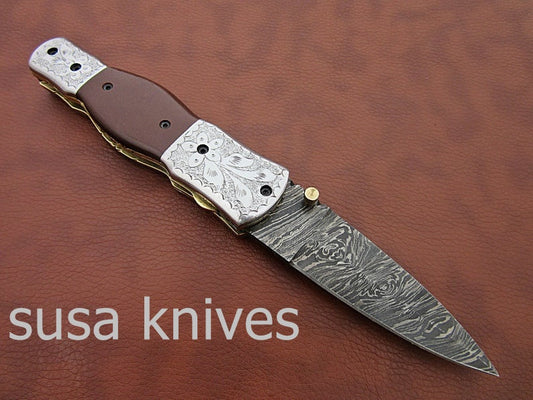Beautiful Newly Design Custom Hand Made Damascus Steel Hunting Pocket Knife - SUSA KNIVES