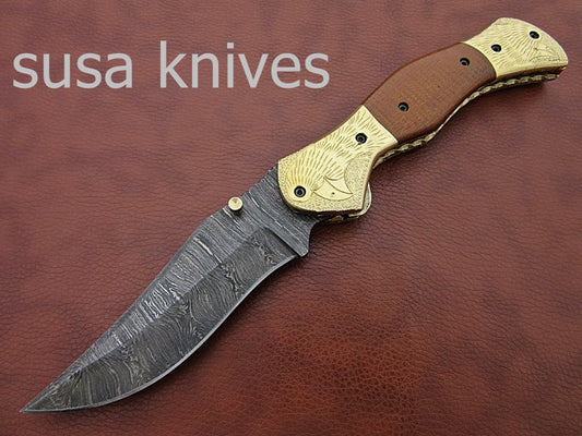 Beautiful Newly Design Custom Hand Made Damascus Steel Hunting Pocket Knife - SUSA KNIVES