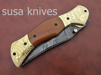 Beautiful Newly Design Custom Hand Made Damascus Steel Hunting Pocket Knife - SUSA KNIVES