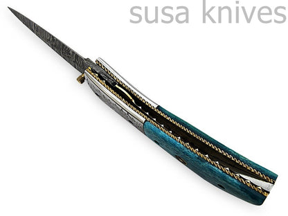 Amazing Hand Made Damascus Steel Hunting Pocket Knife/Folding Knife With Liner Lock/Christmas Gift/Anniversary Gift - SUSA KNIVES