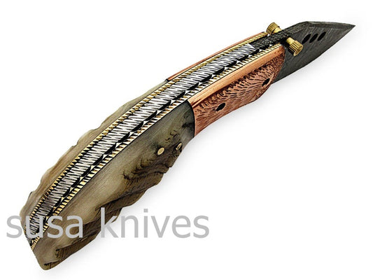 Amazing Hand Made Damascus Steel Hunting Pocket Knife/Folding Knife With Liner Lock/Christmas Gift/Anniversary Gift - SUSA KNIVES