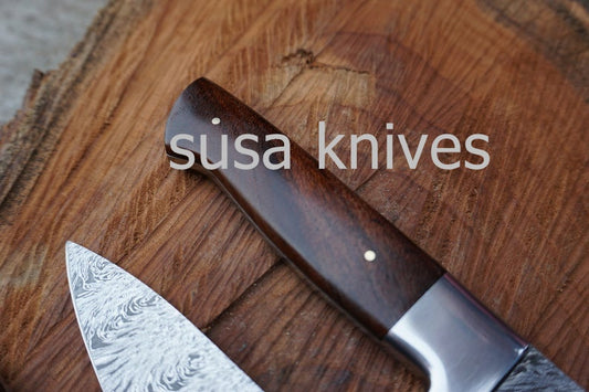 Chef Knife; Twist Pattern Damascus steel, Natural Rosewood handle - SUSA KNIVES