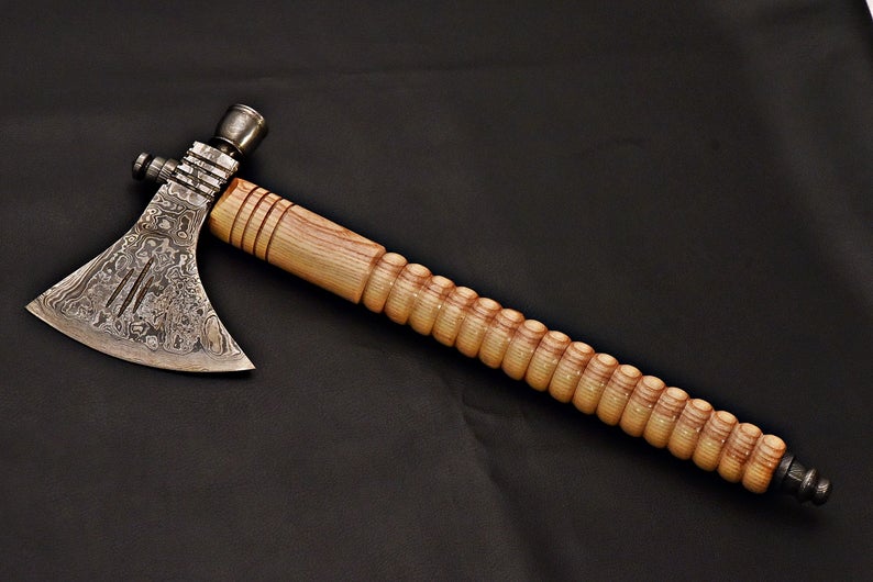 Handmade Damascus Steel Tomahawk / SK Axe with Oil Wood Handle - SUSA KNIVES