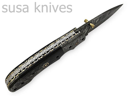 Beautiful Newly Design Custom Hand Made Damascus Steel Hunting Pocket Knife - SUSA KNIVES