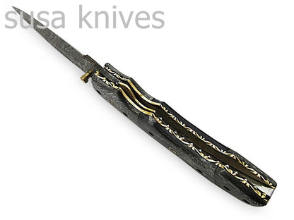 Beautiful Newly Design Custom Hand Made Damascus Steel Hunting Pocket Knife - SUSA KNIVES