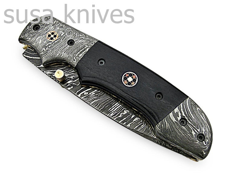 Beautiful Newly Design Custom Hand Made Damascus Steel Hunting Pocket Knife - SUSA KNIVES
