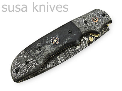 Beautiful Newly Design Custom Hand Made Damascus Steel Hunting Pocket Knife - SUSA KNIVES