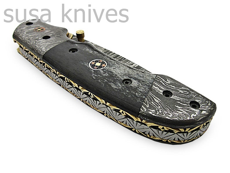 Beautiful Newly Design Custom Hand Made Damascus Steel Hunting Pocket Knife - SUSA KNIVES