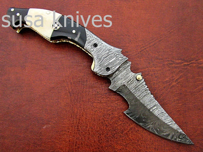 Beautiful Newly Design Custom Hand Made Damascus Steel Hunting Pocket Knife - SUSA KNIVES