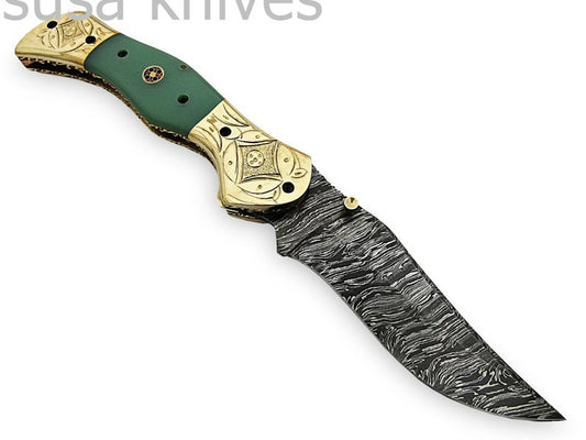 Beautiful Newly Design Custom Hand Made Damascus Steel Hunting Pocket Knife - SUSA KNIVES