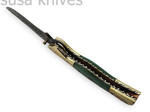 Beautiful Newly Design Custom Hand Made Damascus Steel Hunting Pocket Knife - SUSA KNIVES