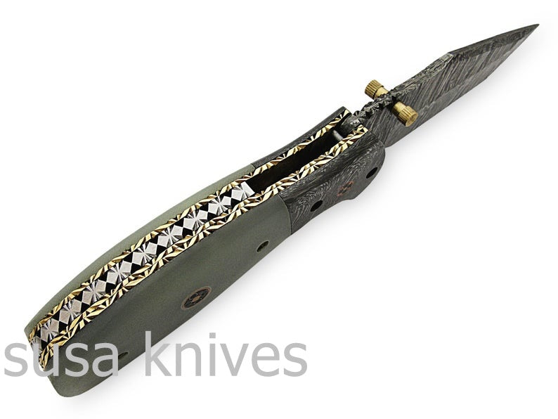 Beautiful Newly Design Custom Hand Made Damascus Steel Hunting Pocket Knife - SUSA KNIVES