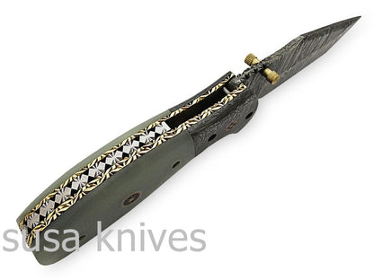 Beautiful Newly Design Custom Hand Made Damascus Steel Hunting Pocket Knife - SUSA KNIVES
