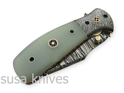 Beautiful Newly Design Custom Hand Made Damascus Steel Hunting Pocket Knife - SUSA KNIVES