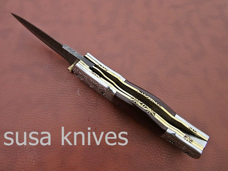 Beautiful Newly Design Custom Hand Made Damascus Steel Hunting Pocket Knife - SUSA KNIVES