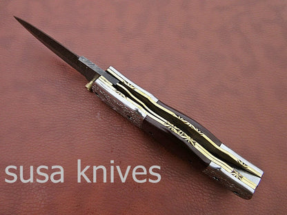 Beautiful Newly Design Custom Hand Made Damascus Steel Hunting Pocket Knife - SUSA KNIVES