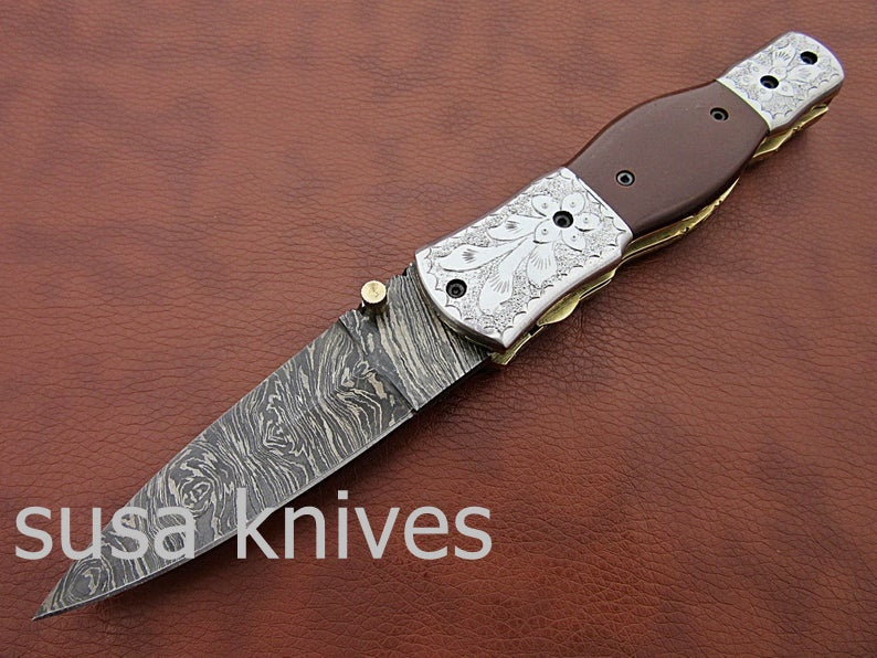 Beautiful Newly Design Custom Hand Made Damascus Steel Hunting Pocket Knife - SUSA KNIVES