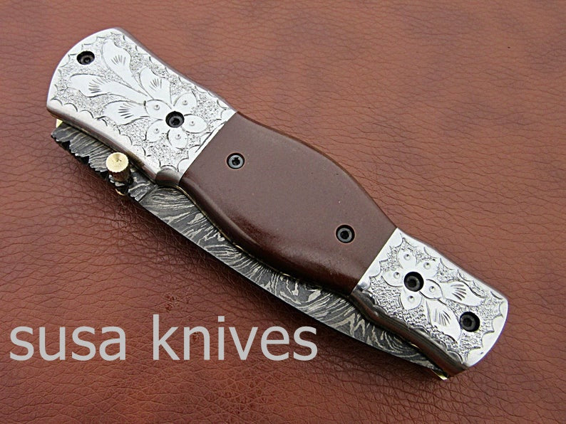 Beautiful Newly Design Custom Hand Made Damascus Steel Hunting Pocket Knife - SUSA KNIVES