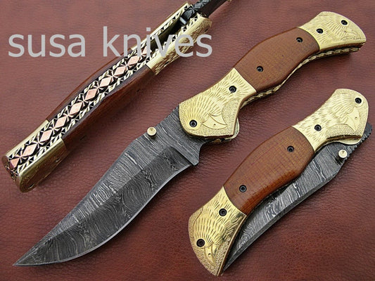 Beautiful Newly Design Custom Hand Made Damascus Steel Hunting Pocket Knife - SUSA KNIVES