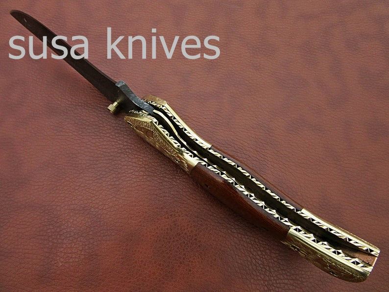 Beautiful Newly Design Custom Hand Made Damascus Steel Hunting Pocket Knife - SUSA KNIVES