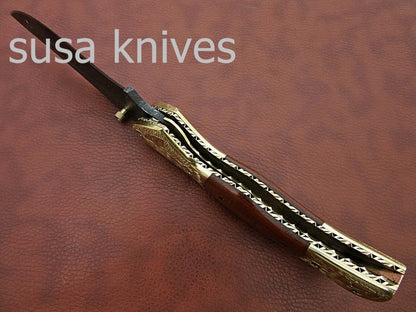 Beautiful Newly Design Custom Hand Made Damascus Steel Hunting Pocket Knife - SUSA KNIVES