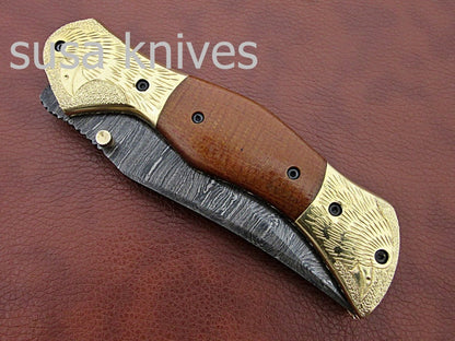 Beautiful Newly Design Custom Hand Made Damascus Steel Hunting Pocket Knife - SUSA KNIVES