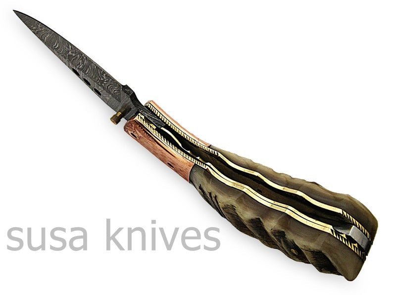 Amazing Hand Made Damascus Steel Hunting Pocket Knife/Folding Knife With Liner Lock/Christmas Gift/Anniversary Gift - SUSA KNIVES