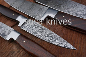 Chef Knife; Twist Pattern Damascus steel, Natural Rosewood handle - SUSA KNIVES